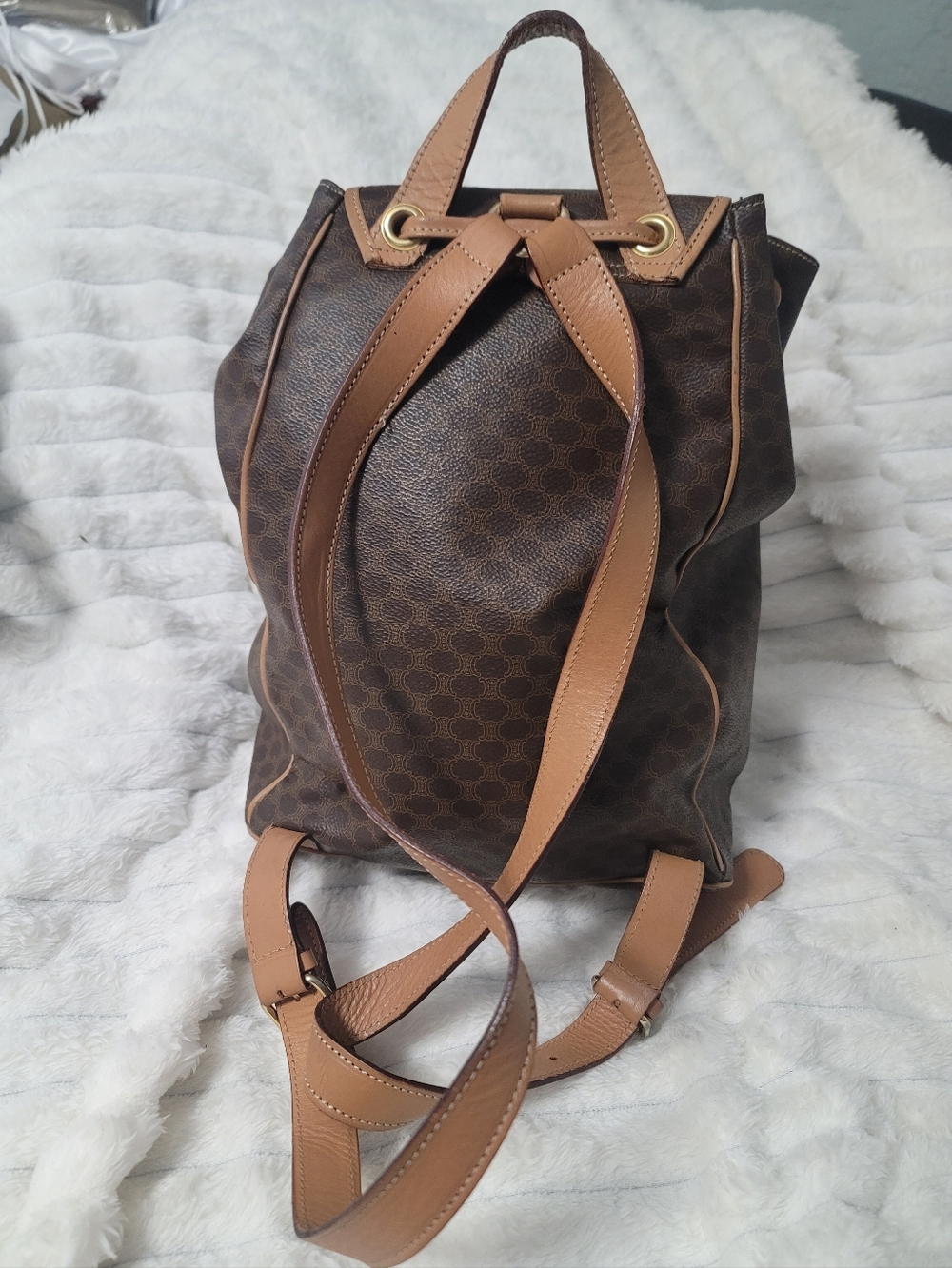 CELINE Logo Macadam Pattern Backpack Bag Brown - Picture 11 of 11